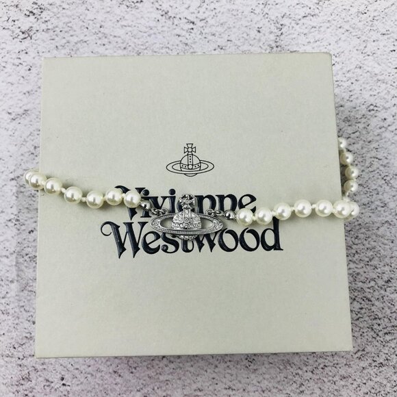 NWT Vivienne westwood Silver Orb Pearl Choker Necklace - Picture 10 of 11